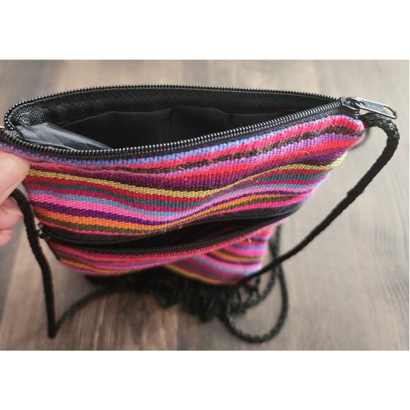 El Salvador Fringe Multicolored Woven Knit Bohemian Pouch Purse Crossbody - Picture 3 of 6
